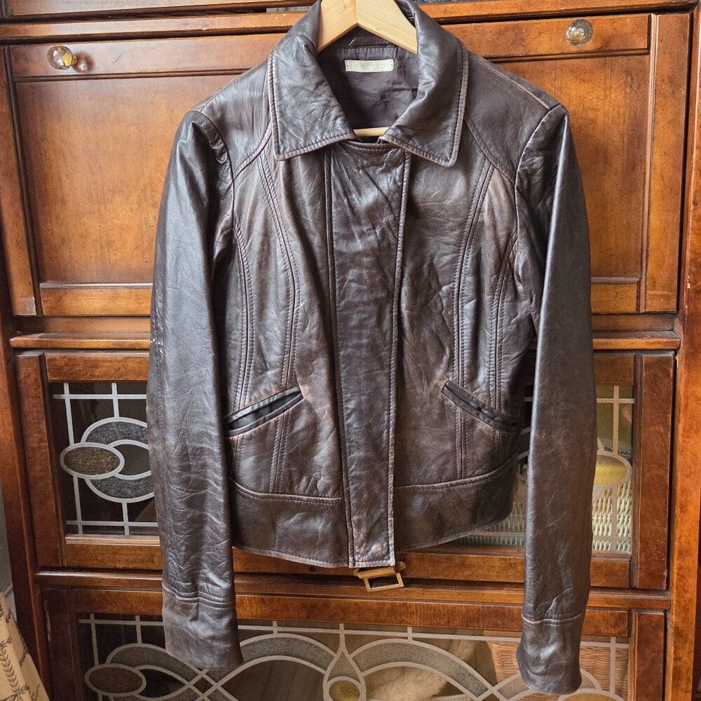Promod soft lamb leather jacket in rich dark brown